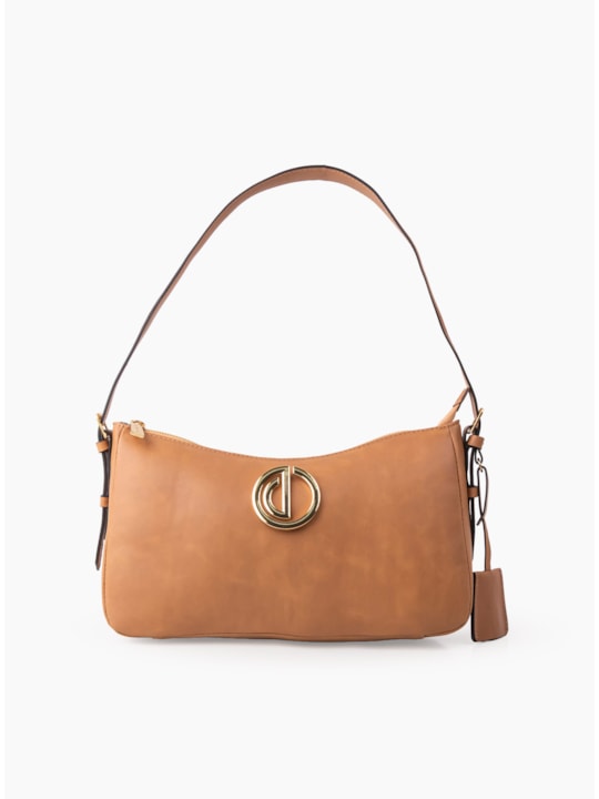 Bolsa Baguete Média Logo Couro Capuccino