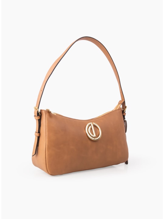 Bolsa Baguete Média Logo Couro Capuccino