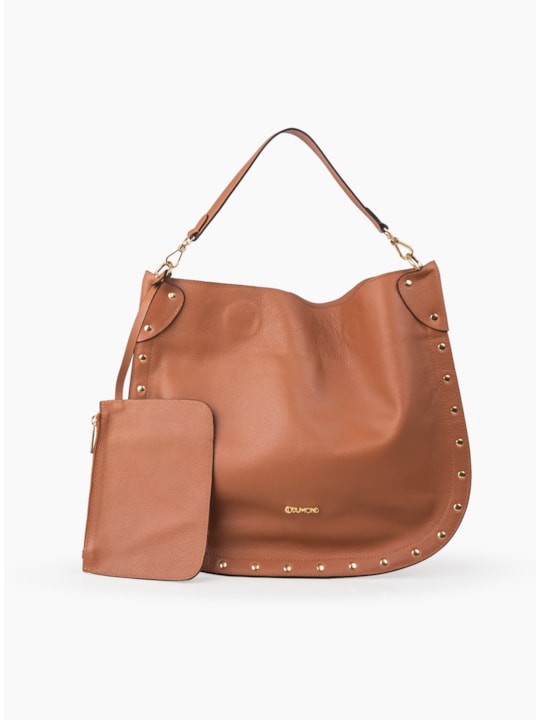 Bolsa Boho Couro Whisky Necessarie e Tachas