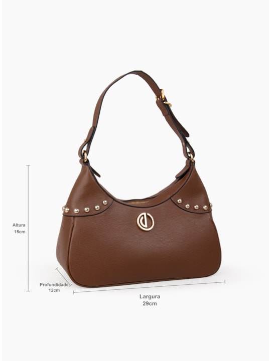 Bolsa Cacau Média Couro Esferas Douradas