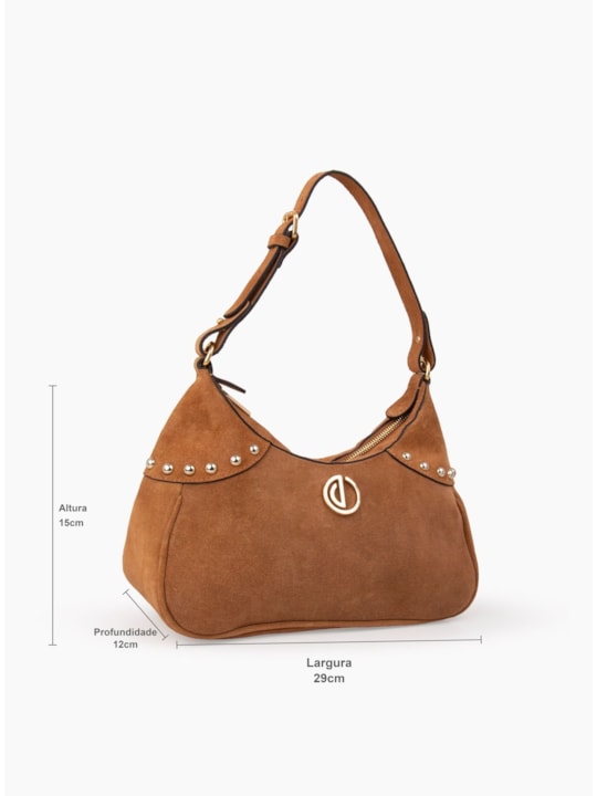 Bolsa Couro Caramelo Média Esferas Douradas