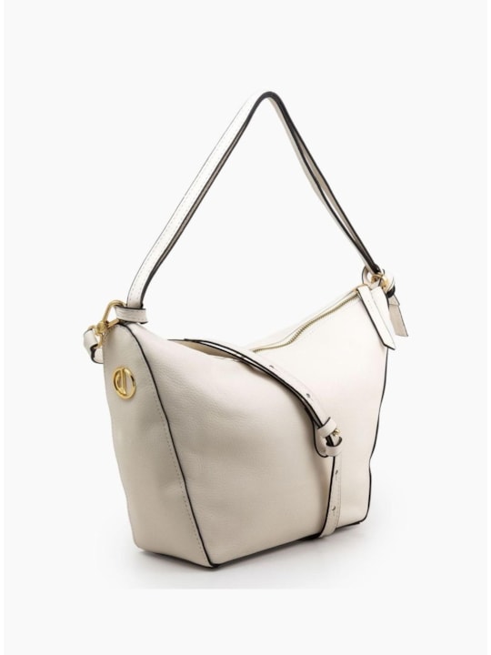 Bolsa Hobo de Couro Off White