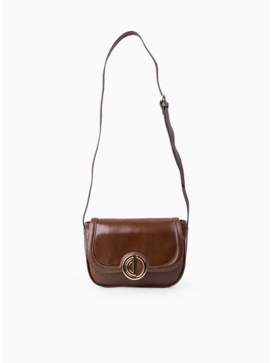 Bolsa Saddle Pequena Logo Couro Cacau