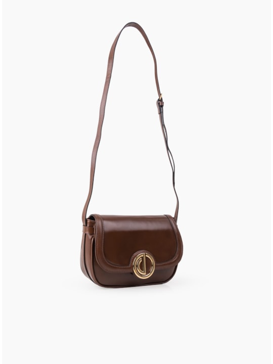 Bolsa Saddle Pequena Logo Couro Cacau