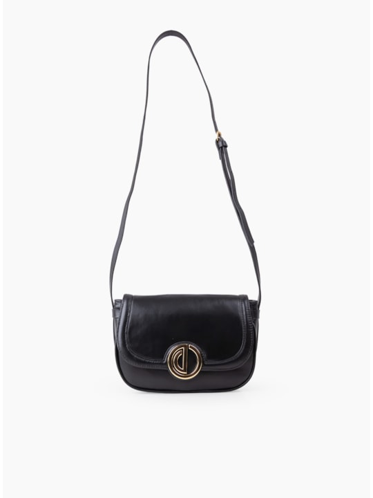 Bolsa Saddle Pequena Logo Couro Preto