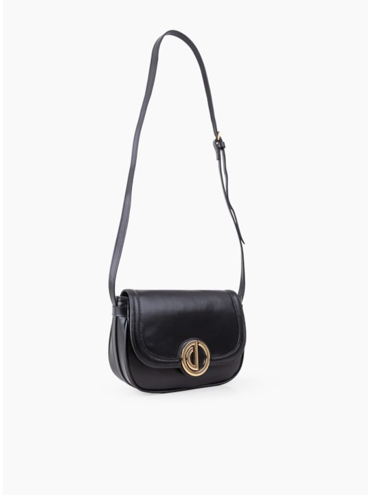 Bolsa Saddle Pequena Logo Couro Preto