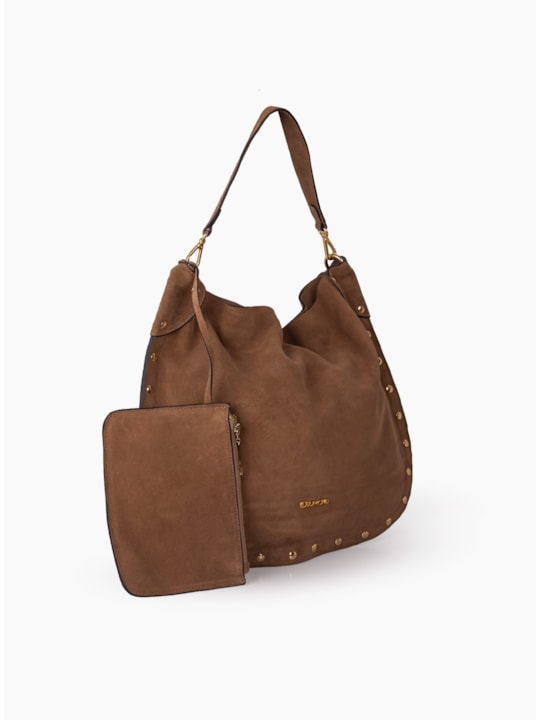 Bolsa Shopper Camurça Caramelo Com Necessarie e Tachas