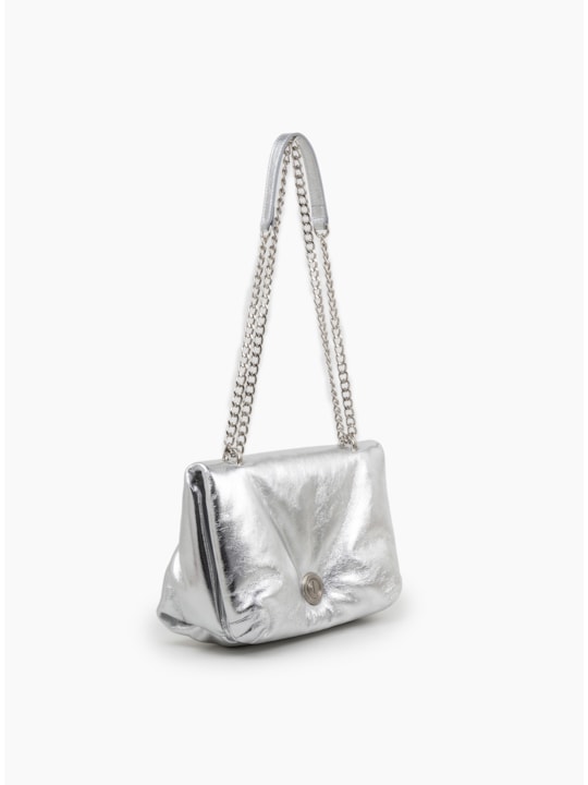 Bolsa Tiracolo Couro Metalizado Prata