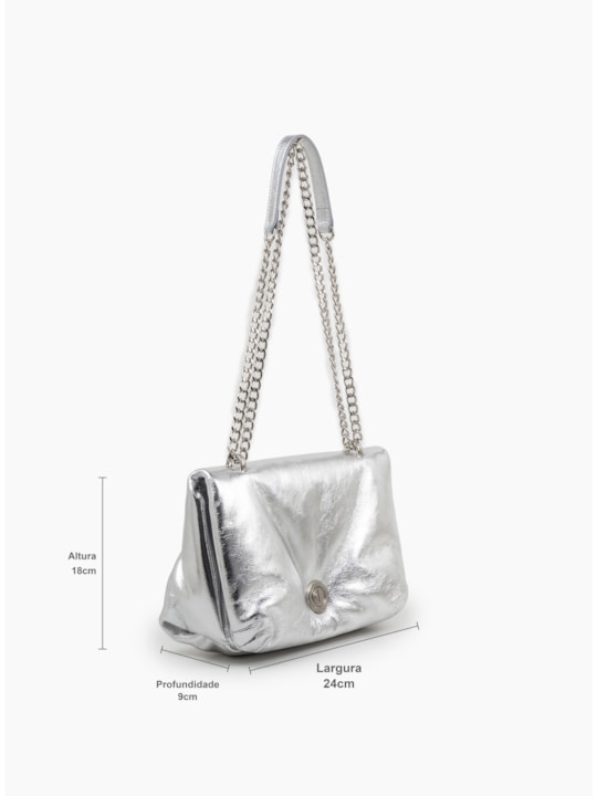 Bolsa Tiracolo Couro Metalizado Prata