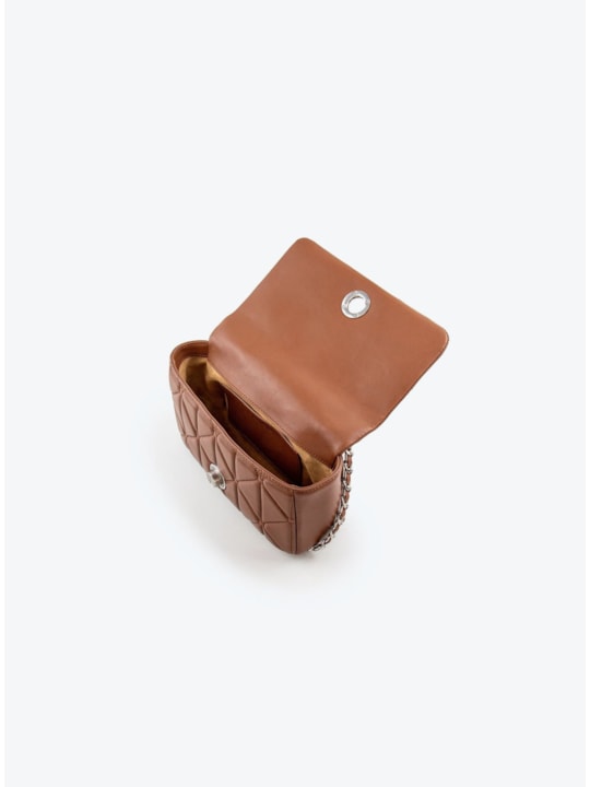 Bolsa Tiracolo Matelassê de Couro Caramelo