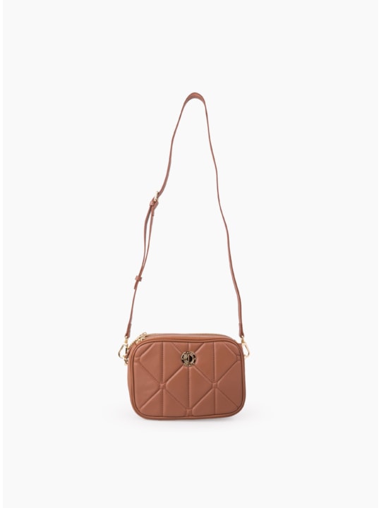 Bolsa Tiracolo Matelassê de Couro Caramelo