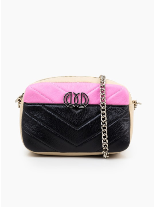 Bolsa Tiracolo Média Couro Com Alça Corrente