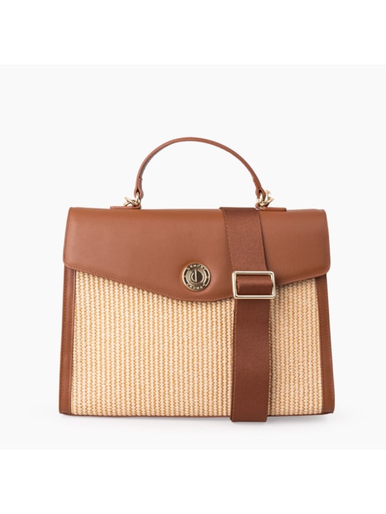 Bolsa Tote de Couro Palha/Caramelo