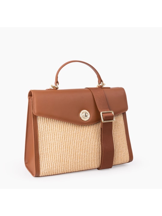 Bolsa Tote de Couro Palha/Caramelo