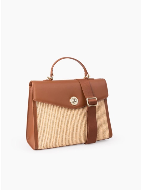 Bolsa Tote de Couro Palha/Caramelo