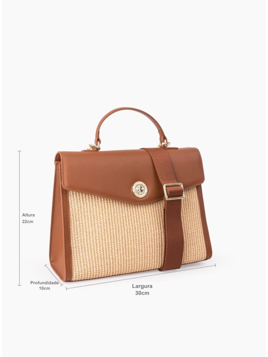 Bolsa Tote de Couro Palha/Caramelo