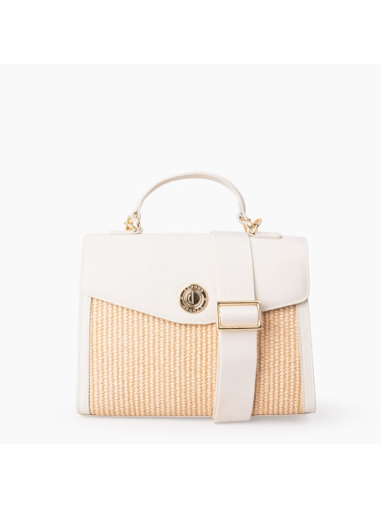 Bolsa Tote de Palha Couro Off Mini
