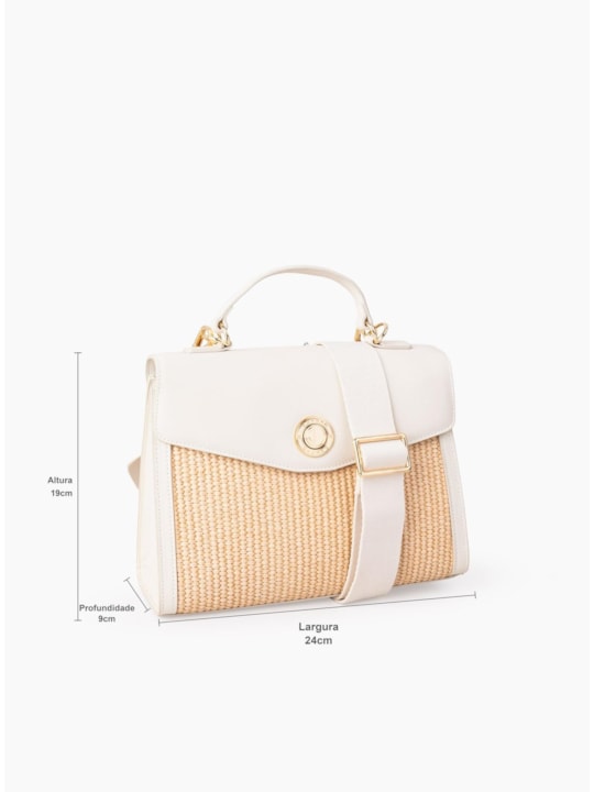 Bolsa Tote de Palha Couro Off Mini