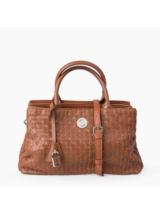 Bolsa Tote Tramado de Couro Caramelo