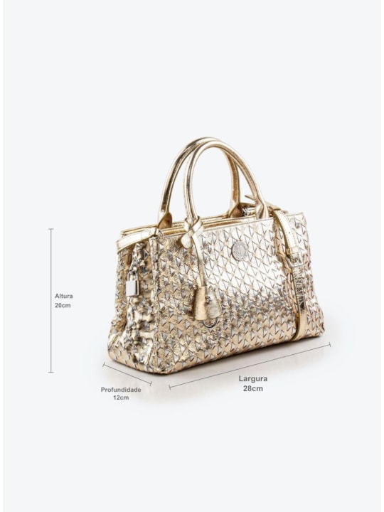 Bolsa Tote Tramado de Couro Ouro Light/Prata
