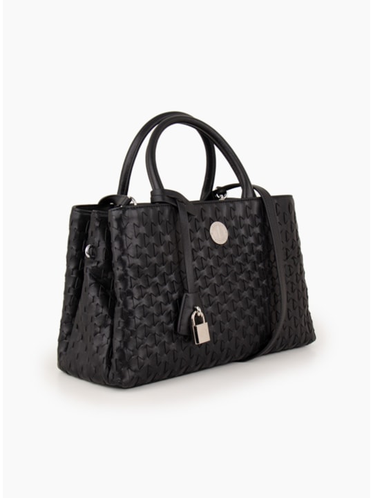 Bolsa Tote Tramado de Couro Preto