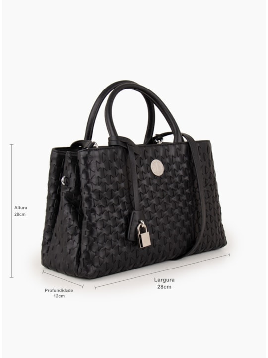 Bolsa Tote Tramado de Couro Preto
