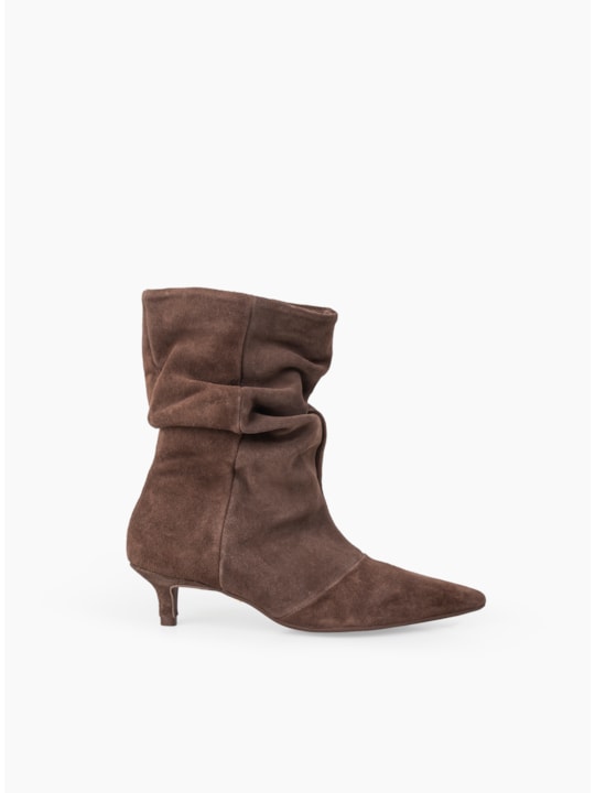 Bota Brown Camurça Couro Cano Médio Enrugada