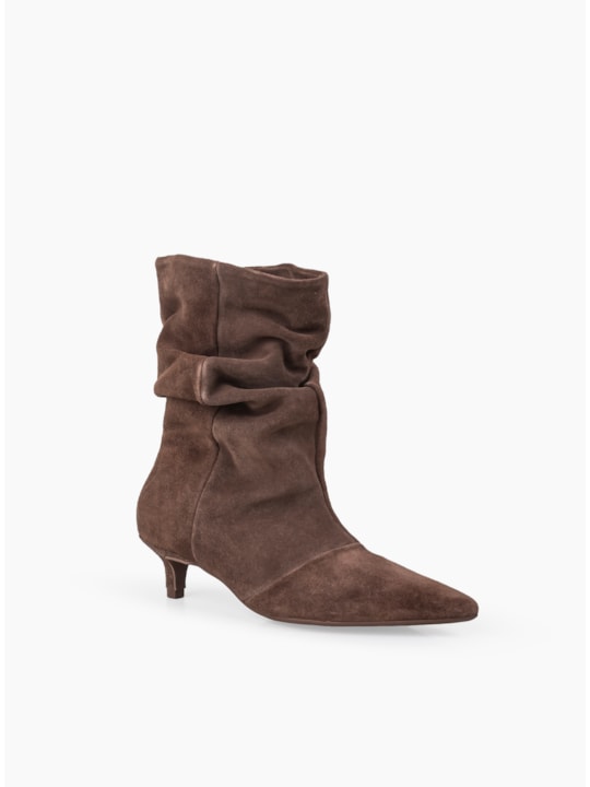 Bota Brown Camurça Couro Cano Médio Enrugada