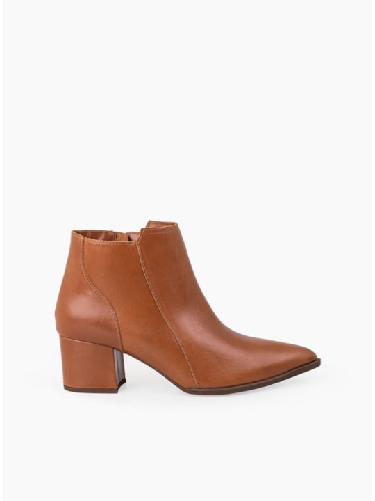 Bota Cano Curto Couro Whisky Salto Médio