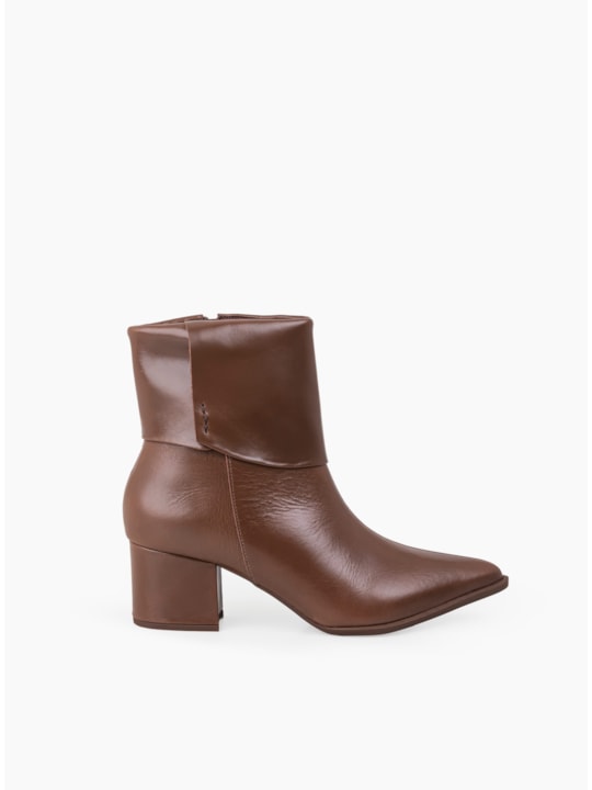 Bota Cano Médio Couro Cacau Salto Bloco