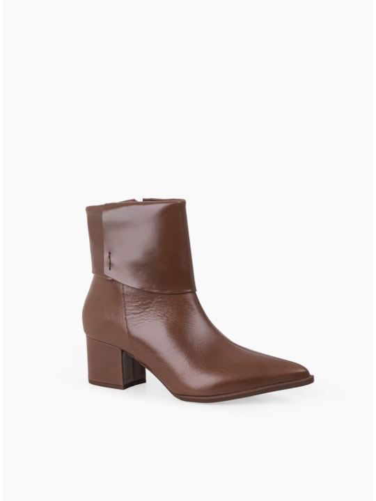 Bota Cano Médio Couro Cacau Salto Bloco