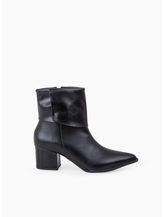 Bota Cano Médio Couro Preto Salto Bloco