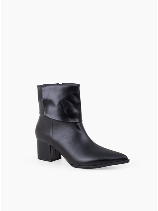 Bota Cano Médio Couro Preto Salto Bloco
