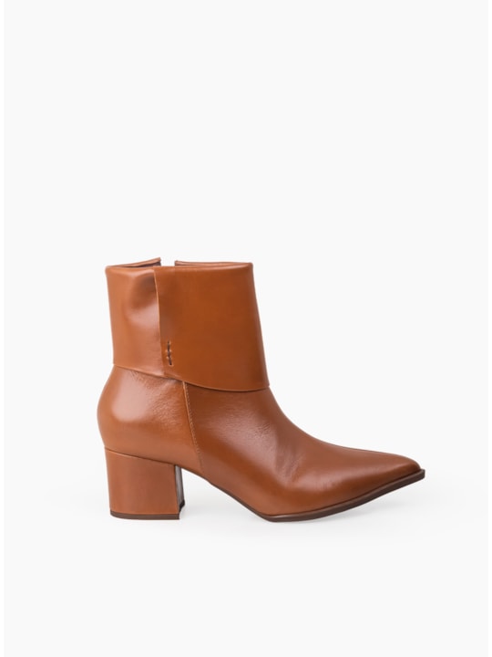 Bota Cano Médio Couro Whisky Salto Bloco