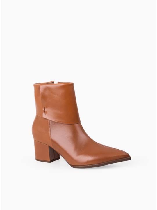 Bota Cano Médio Couro Whisky Salto Bloco