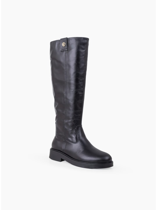 Bota Clássica Preta Couro Cano Longo