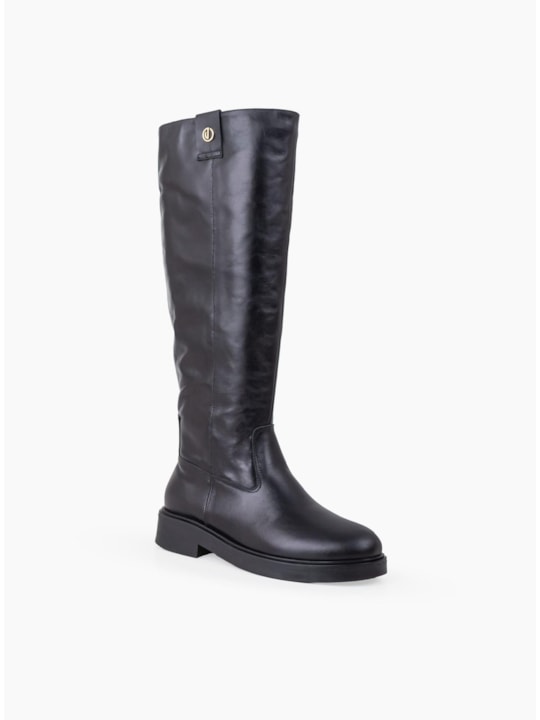 Bota Clássica Preta Couro Cano Longo