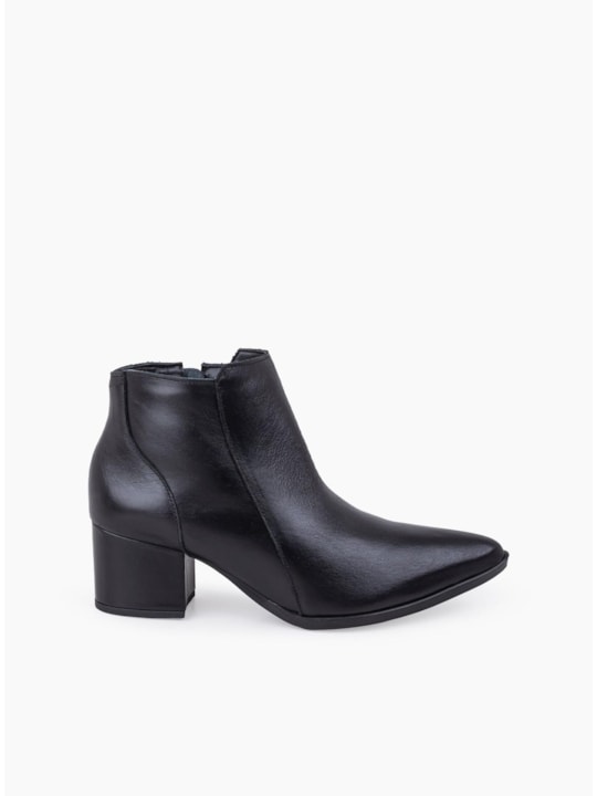 Bota Feminina Couro Preto Salto Bloco Bico Fino