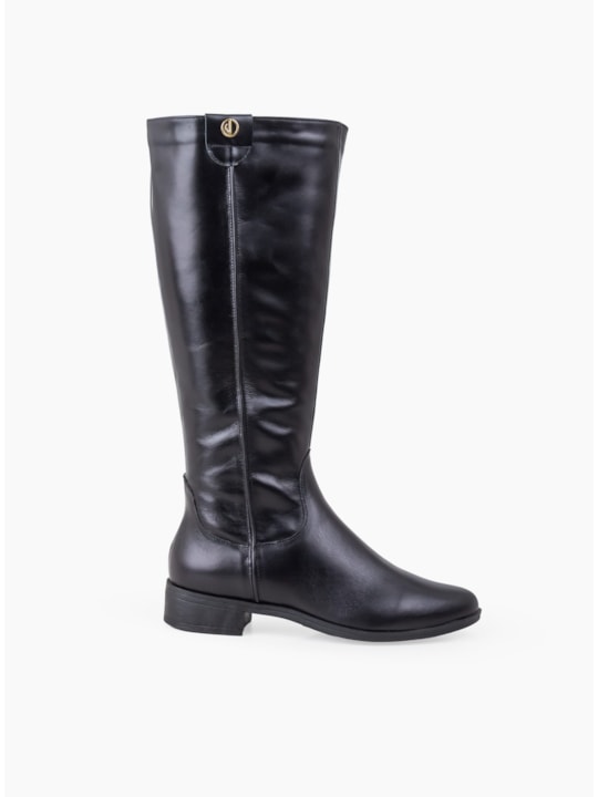 Bota Preta Couro Cano Alto Logo