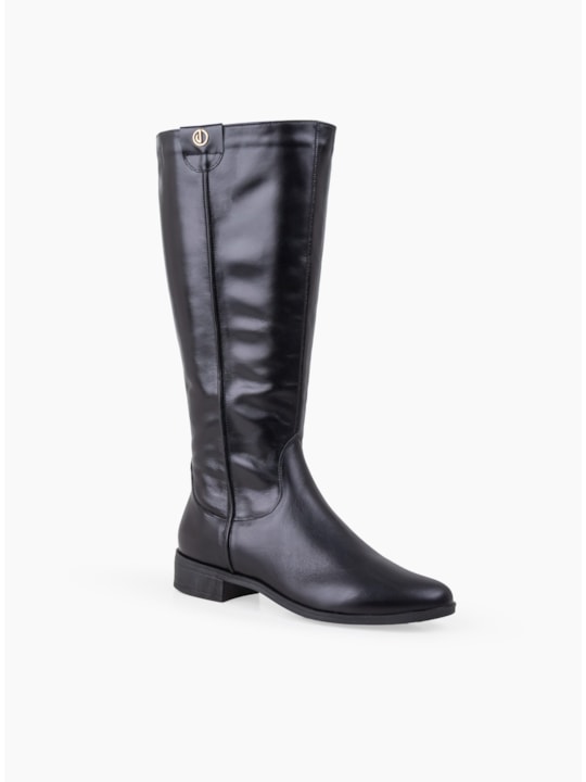 Bota Preta Couro Cano Alto Logo
