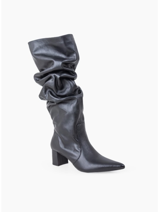 Bota Preta Couro Cano Médio Slouch