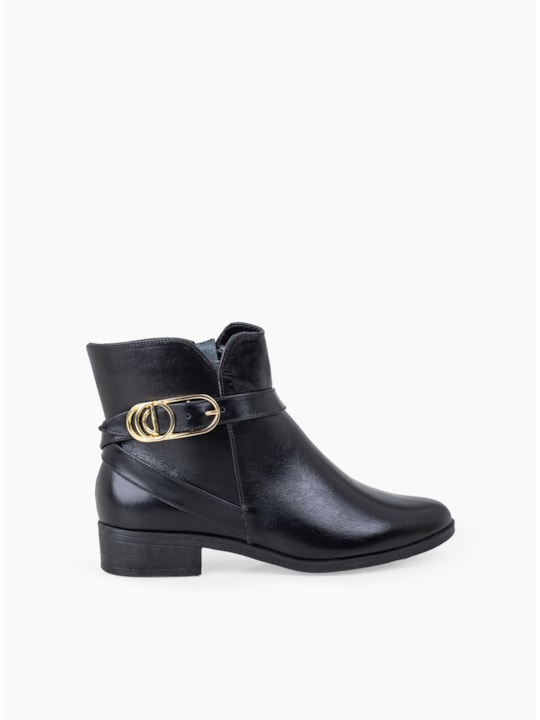 Bota Preta Couro Fivela
