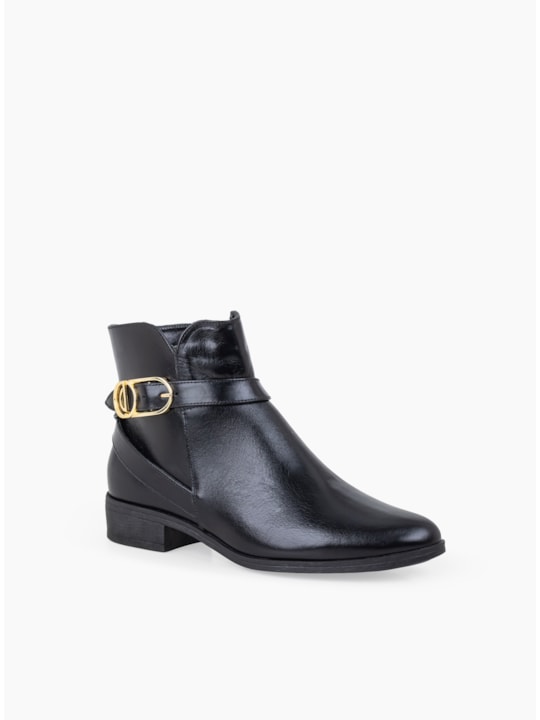 Bota Preta Couro Fivela