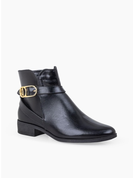 Bota Preta Couro Fivela
