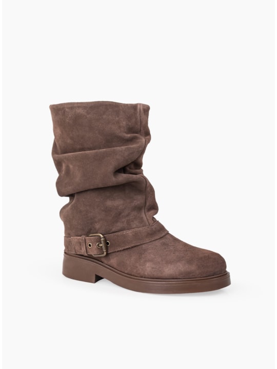 Bota slouch Brown Couro Camurça