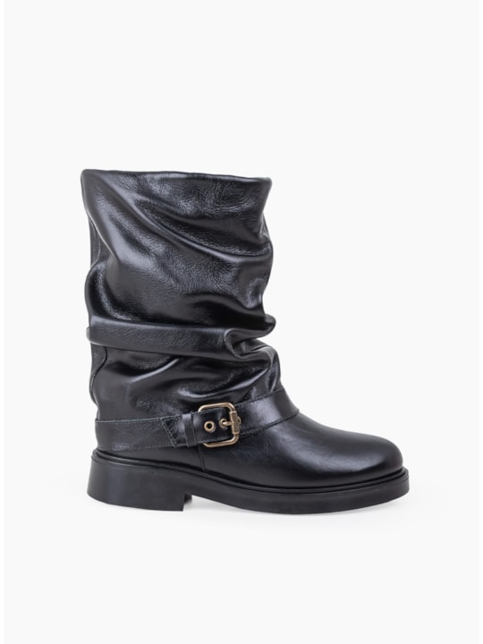 Bota slouch Preta Couro 