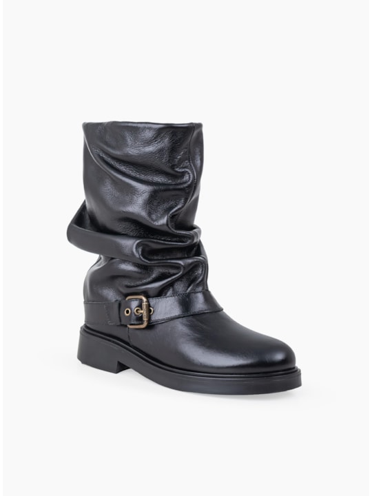 Bota slouch Preta Couro 