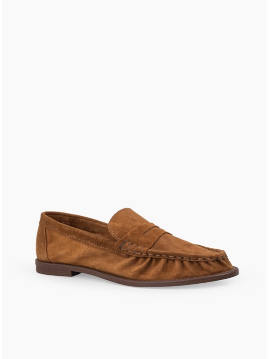 Mocassim Capuccino Couro Camurça Manual