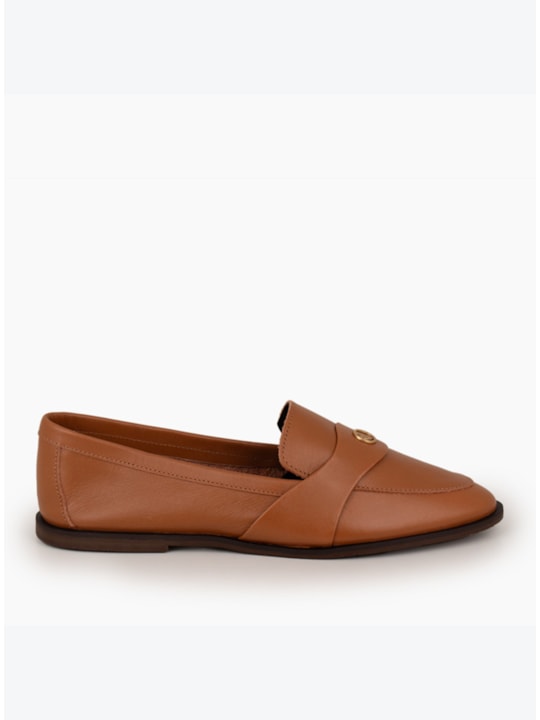 Mocassim Caramelo Couro Bico Redondo