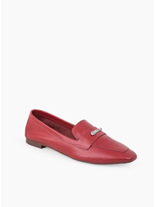 Mocassim Couro Malbec Bico Quadrado